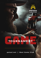 Video Game Tournament Ad with Man with Console Controller
