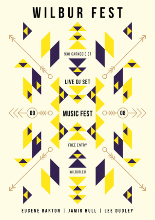 Anúncio Fest de música com padrão étnico geométrico Poster Modelo de Design