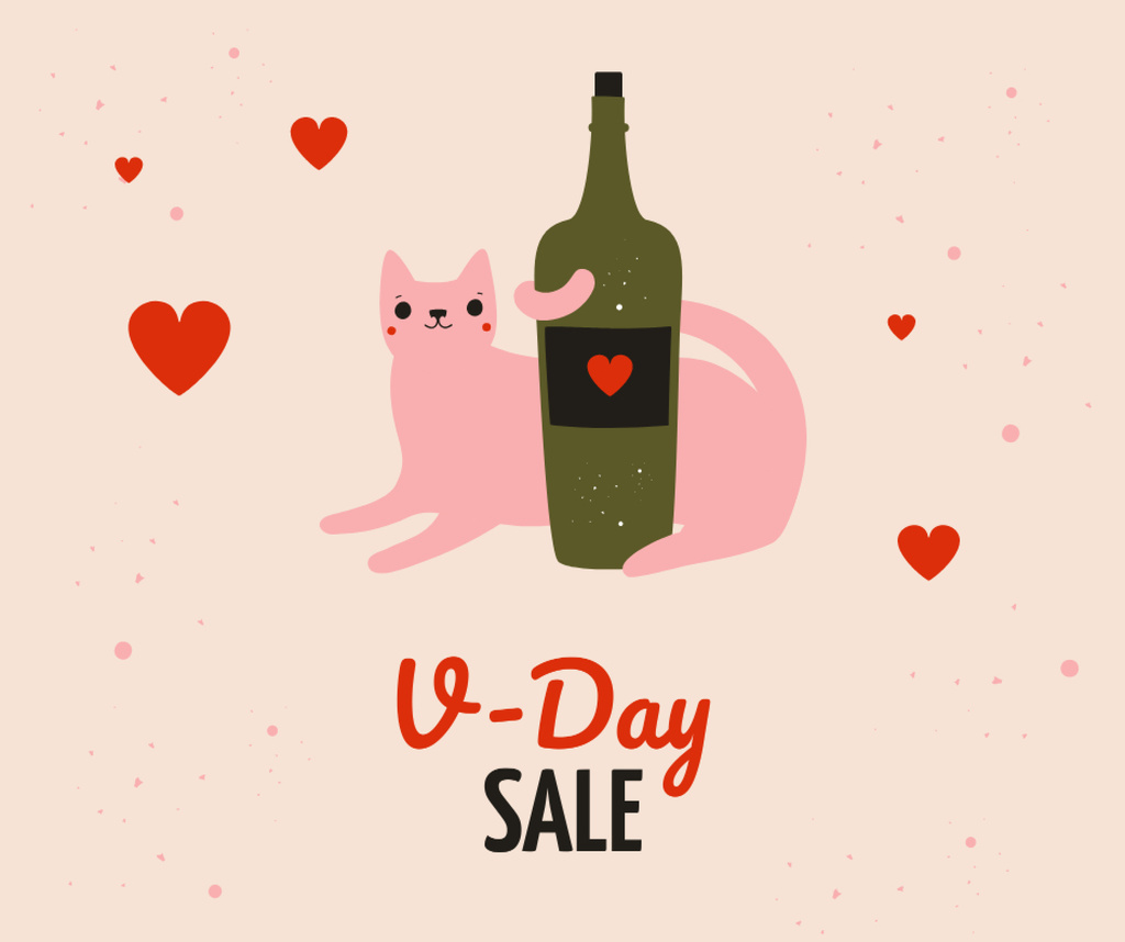 Cat with Wine bottle on Valentine's Day Facebook – шаблон для дизайна
