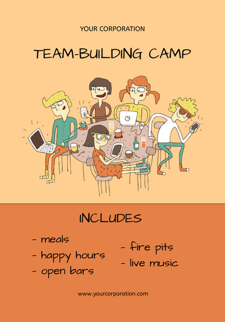 Team Building Camp Announcement in Office Poster 28x40in – шаблон для дизайну