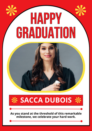 Happy Graduation for Female Student on Red Poster Design Template