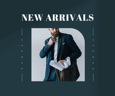 Stylish Man in Suit holding Bag with Blueprints Facebook Design Template