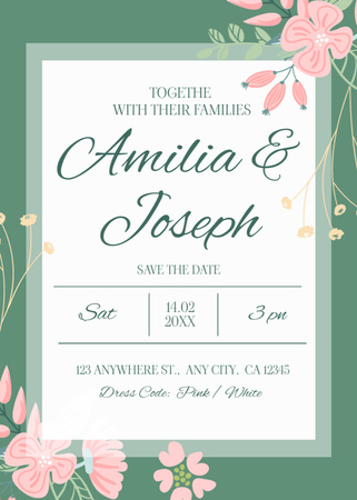 Floral Wedding Invitation on Green Invitation Design Template