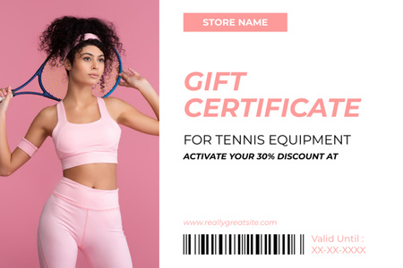 Gift Voucher Offer for Tennis Equipment Gift Certificate Design Template