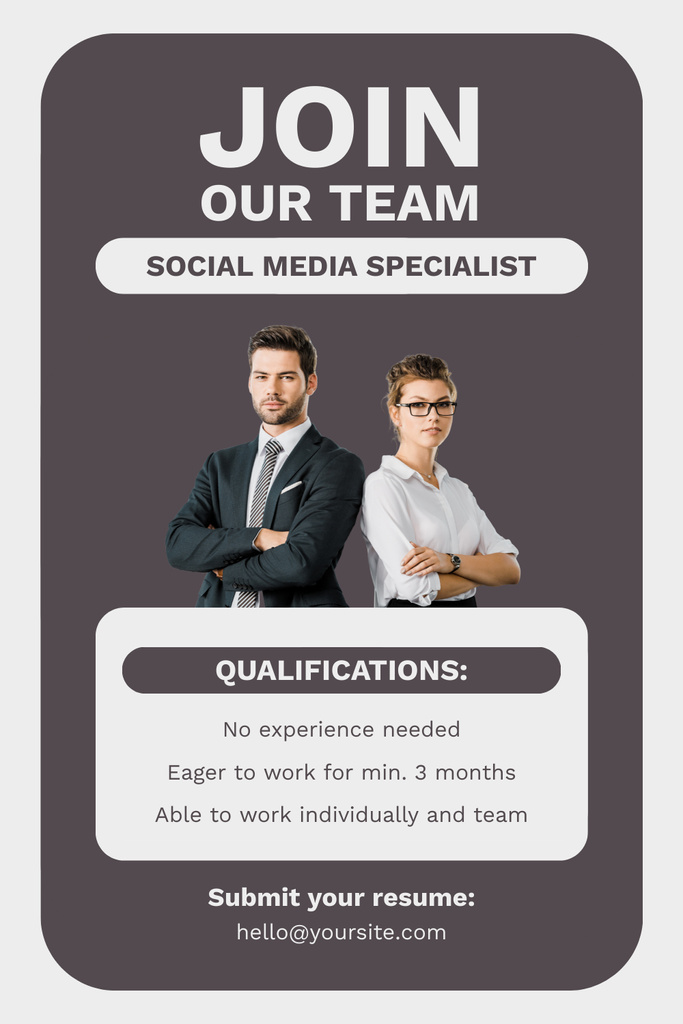 Social Media Specialist Hiring Ad Layout with Photo Pinterest Design Template