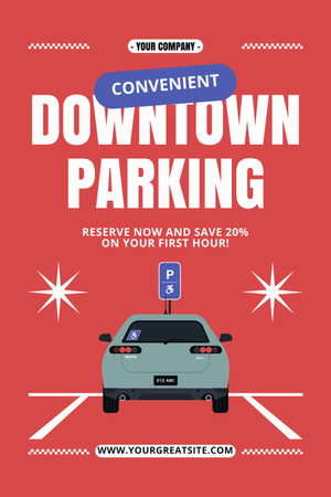 Announcement about Booking Parking Space with Discount on Red Pinterest Design Template