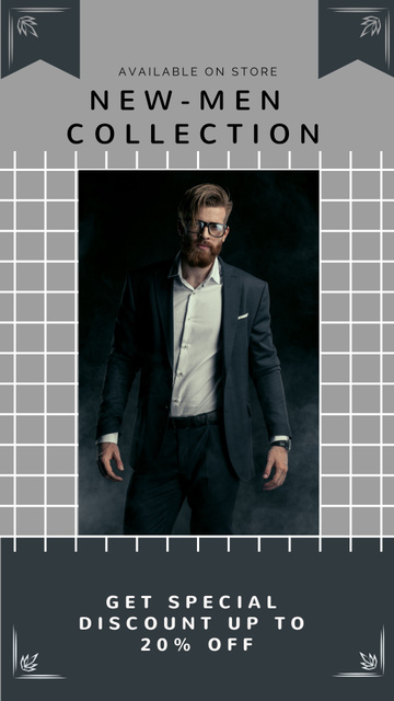 Male Clothes Collection Sale Ad in Grey with Businessman Instagram Story Šablona návrhu