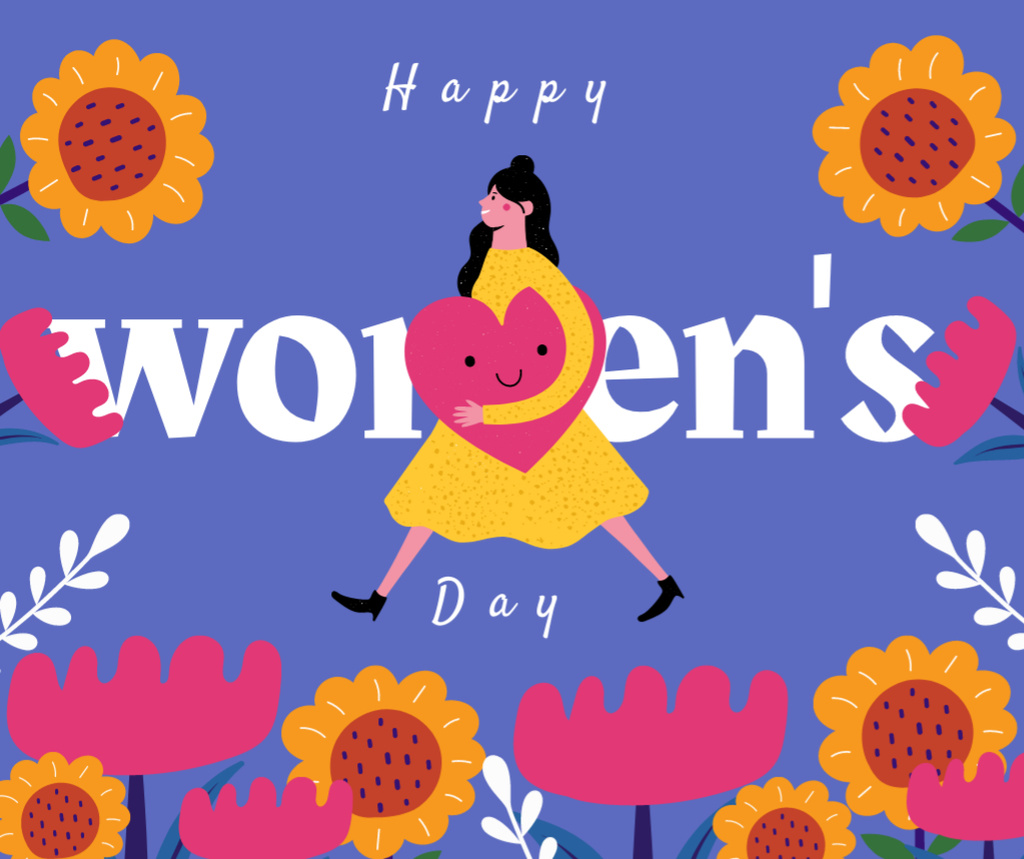 Ontwerpsjabloon van Facebook van Woman with Heart and Flowers on International Women's Day