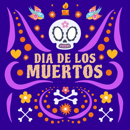 Dia de los Muertos Celebration with Bright Ornament Instagram Design Template