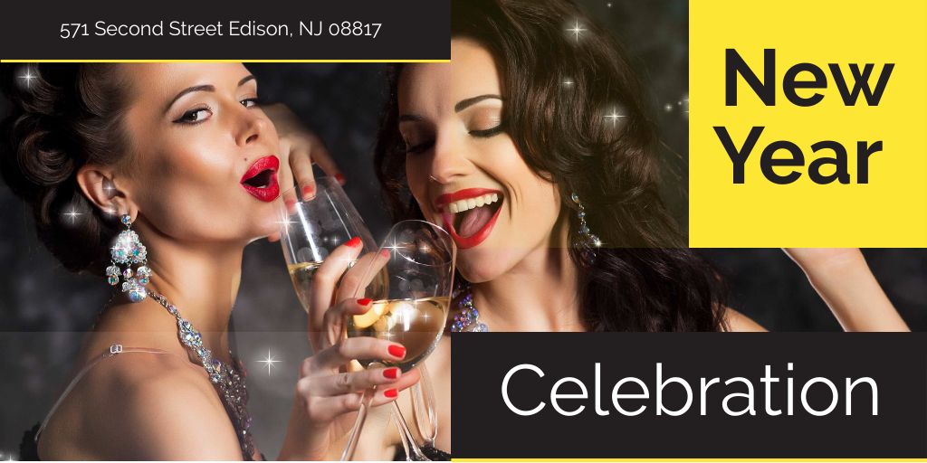 Template di design New Year celebration with Attractive Women Twitter
