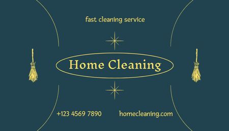 Szablon projektu Cleaning Services Offer with Brooms Business Card US