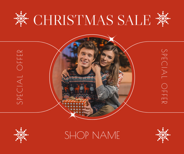Ontwerpsjabloon van Facebook van Christmas sale with Couple Giving Presents