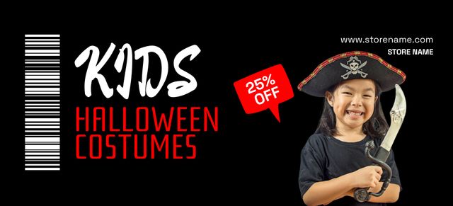 Halloween Costumes with Girl in Pirate Hat Coupon 3.75x8.25in Šablona návrhu