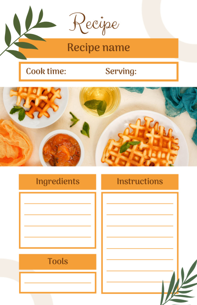 Waffles on Table on Orange Recipe Card Design Template