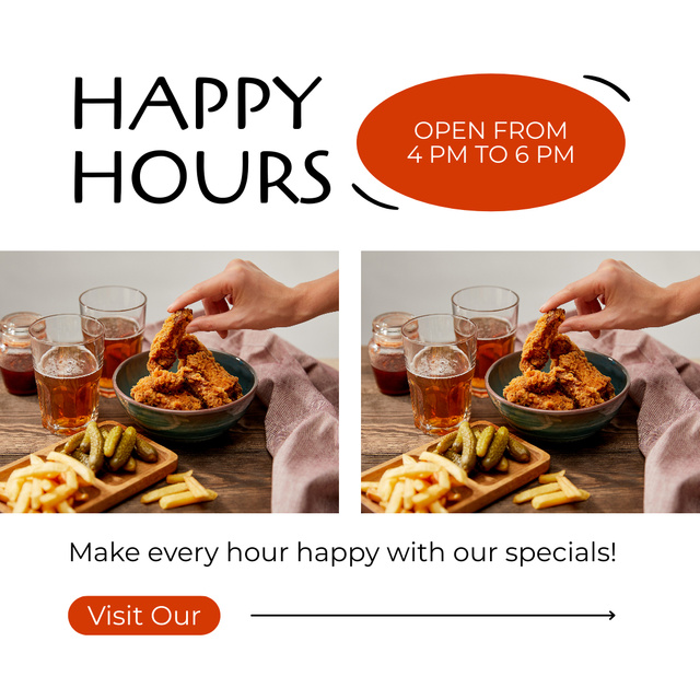 Happy Hours Ad with Tasty French Fries and Sauce Instagram ADデザインテンプレート