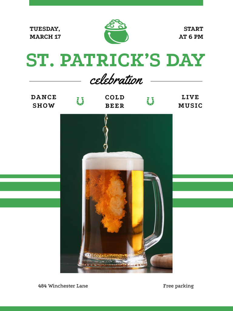 Amazing Patrick's Day Celebration with Glass of Cold Beer Poster US Tasarım Şablonu