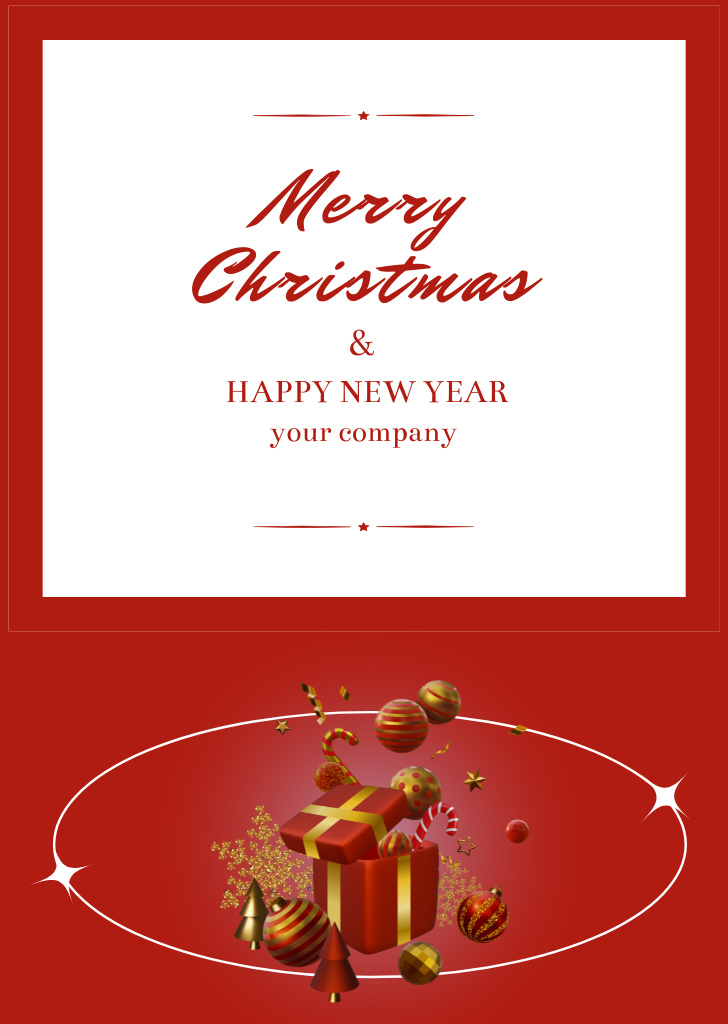 Ontwerpsjabloon van Postcard A6 Vertical van Christmas And New Year Cheers With Present