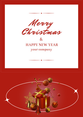 Christmas and New Year Cheers with Present Postcard A6 Vertical Design Template