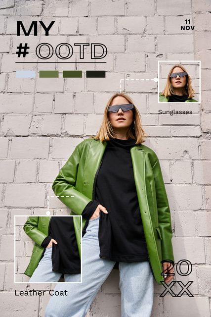 Template di design Leather Coat Outfit For Day Due Social Media Trends Pinterest