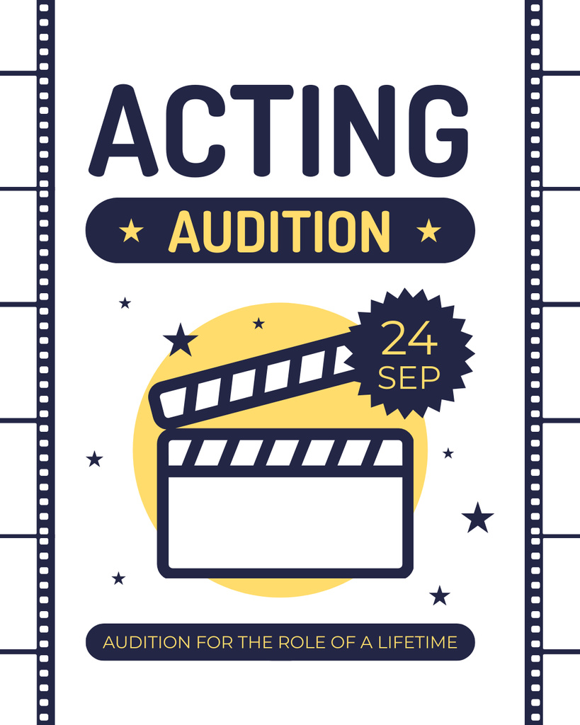 Acting Audition Announcement with Clapperboard Instagram Post Vertical Modelo de Design