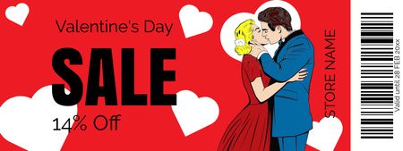 Valentine's Day Sale with Cute Kissing Couple Coupon Design Template