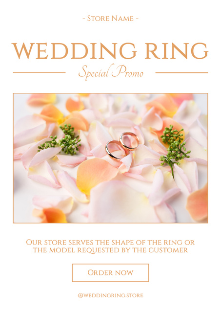 Designvorlage Jewelry Offer with Wedding Rings on Rose Petals für Poster