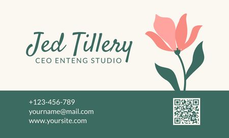 Floral Design Studio Ad on Green Business Card 91x55mm Design Template