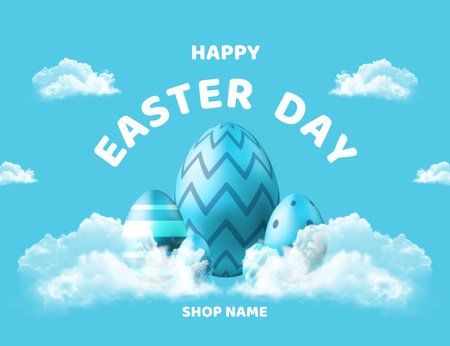 Plantilla de diseño de Saludo del día de Pascua con nubes y huevos teñidos de azul Thank You Card 5.5x4in Horizontal 