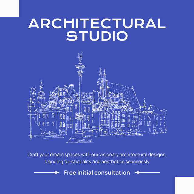 Architectural Studio Ad with Sketch of Building in City Instagram Design Template