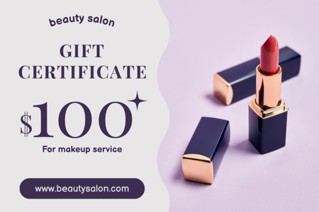 Ontwerpsjabloon van Gift Certificate van Advertentie voor schoonheidssalondiensten met rode lippenstift