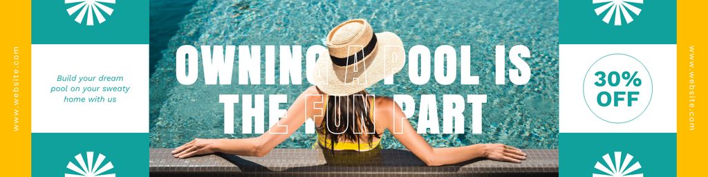 Pool Building Service Discount with Young Woman in Water LinkedIn Cover Design Template