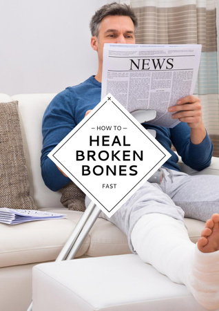 Man with broken bones sitting on sofa Poster Šablona návrhu