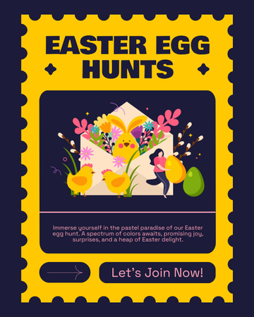 Easter Egg Hunts Ad with Bright Illustration Instagram Post Vertical Design Template