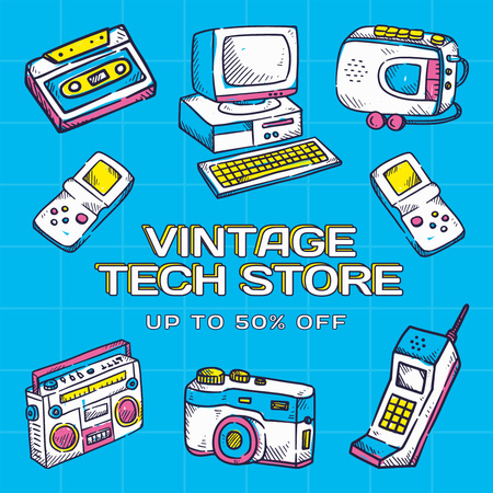 Vintage Tech Store Offer With Discount Instagram AD Design Template