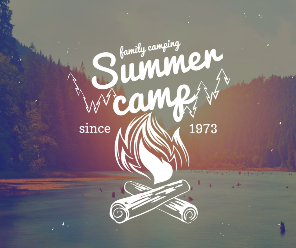 Ontwerpsjabloon van Facebook van Summer camp invitation with forest view