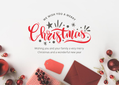 Christmas and New Year Wishes with Baubles and Gift
