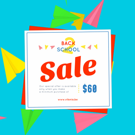 Back to School Sale with Flying Paper Planes Animated Post Design Template