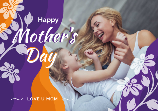 Mother And Daughter Laughing On Mother's Day Postcard A5 – шаблон для дизайна