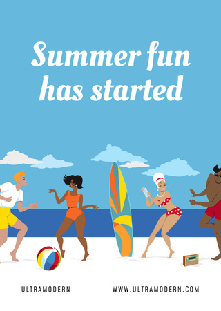 People Having Fun On Beach In Summer Postcard A6 Vertical Design Template