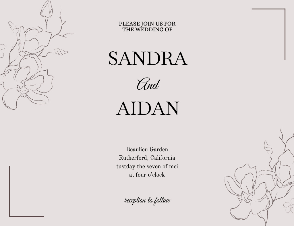 Template di design Wedding Announcement With Flowers Sketch Invitation 13.9x10.7cm Horizontal
