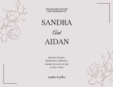 Wedding Announcement With Flowers Sketch Invitation 13.9x10.7cm Horizontal Design Template