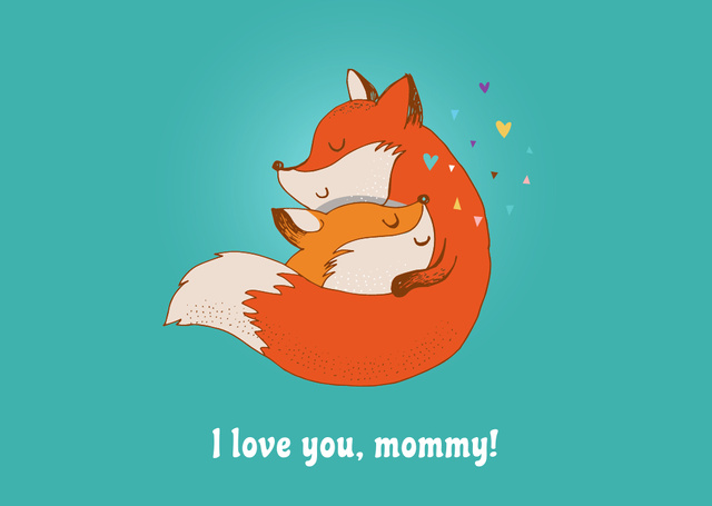 Mother's Day Greeting with Cute Foxes Postcard Tasarım Şablonu