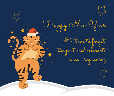 New Year Holiday Greeting with Cute Tiger Facebook Modelo de Design
