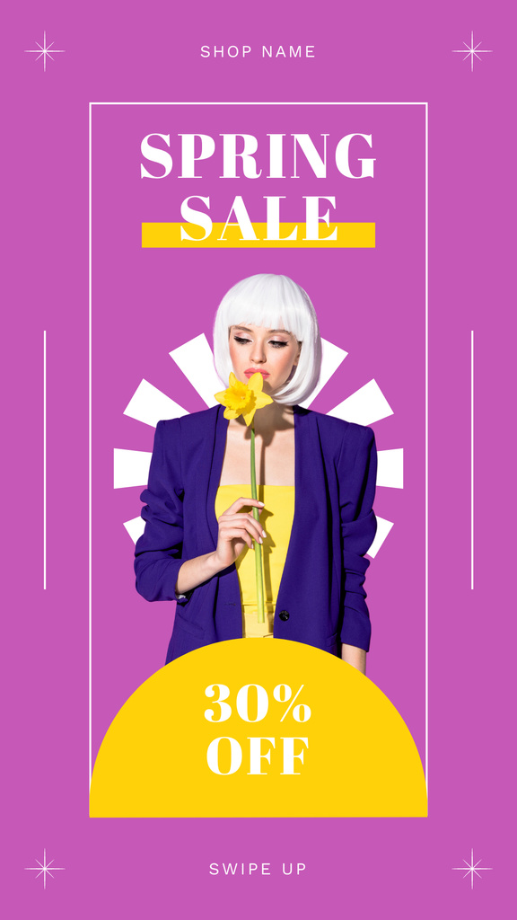 Spring Sale with Beautiful Blonde Woman with Narcissus Instagram Story Design Template