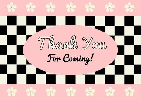 Platilla de diseño Thank You Message with Pink Flowers on Black and White Cage Card