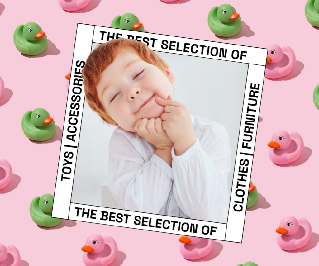 Designvorlage Cute Little Child and Toy Ducks für Medium Rectangle
