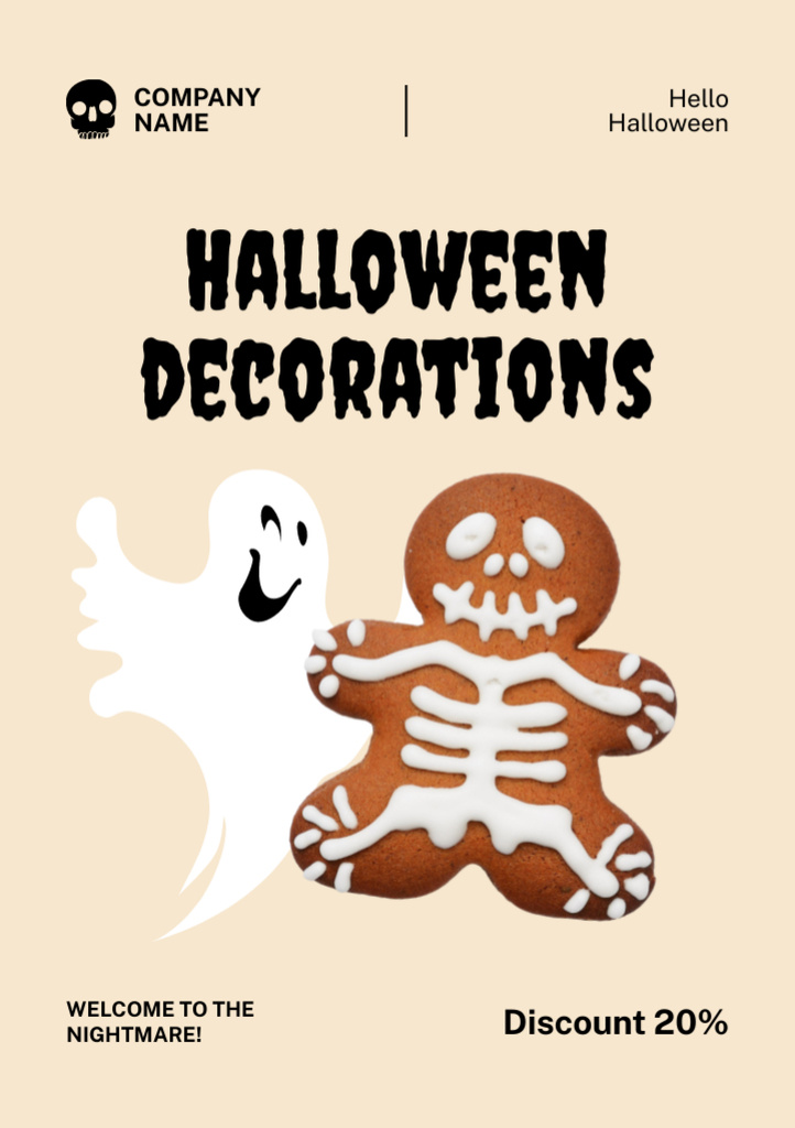 Spooky Halloween Decorations With Gingerbread And Discount Flyer A5 Tasarım Şablonu
