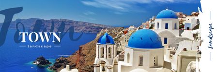 Telhados azuis de Santorini à beira-mar Twitter Modelo de Design