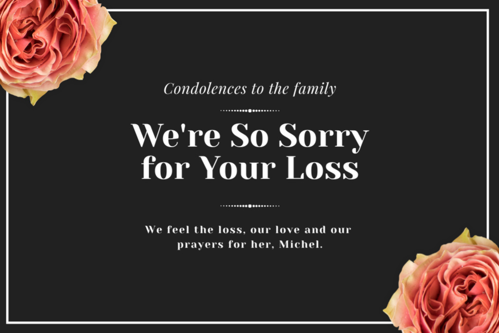Sympathy Messages for Loss with Pink Flowers Postcard 4x6in Design Template
