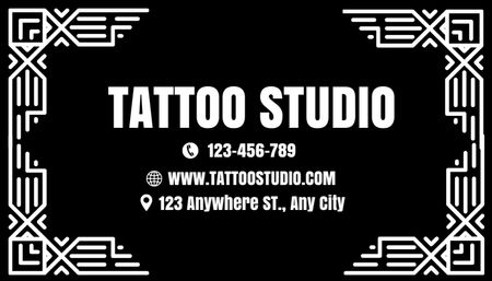 Template di design Incredibili servizi di Tattoo Studio con motivo geometrico Business Card US